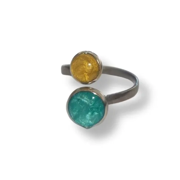 Δαχτυλίδι από υγρό γυαλί με δύο κύκλους, Κίτρινο - Πράσινο