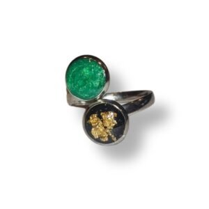Δαχτυλίδι από υγρό γυαλί, Πράσινο & Μαύρο με φύλλα χρυσού