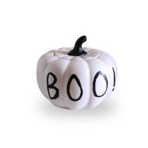 Κερί Σόγιας Halloween -Boo- σε λευκή κολοκύθα από πορσελάνη