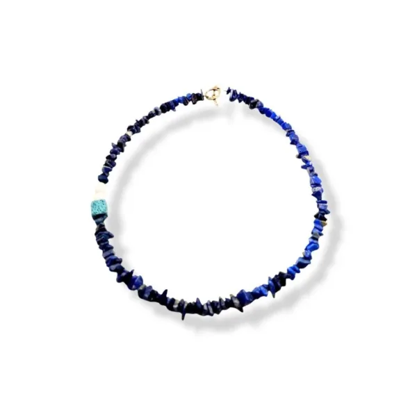 Κοντό γυναικείο κολιέ από πέτρες λάβα & λάπις λαζούλι (53εκ)