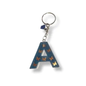 Μπρελόκ Μονόγραμμα, μπλε μονόχρωμο & χρυσές πεταλούδες