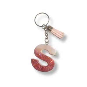 Μπρελόκ υγρό γυαλί Μονόγραμμα, Ροζ Γκλίτερ & λευκό πέρλα