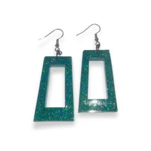 Σκουλαρίκια κρεμαστά από υγρό γυαλί, τετράγωνο με γκλίτερ πράσινο