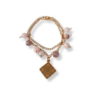 Χειροποίητο βραχιόλι από ατσάλι και ημιπολύτιμες πέτρες νεφρίτη και χαολίτη