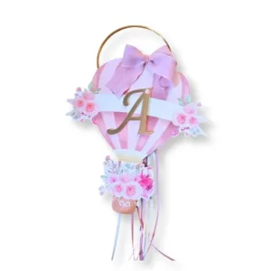 Ξύλινο Διακοσμητικό Αερόστατο με Πλεξιγκλάς Μονόγραμμα (20 εκ)