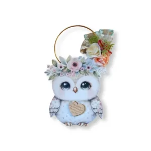 Ξύλινη Κουκουβάγια με Ευχή & Λουλούδια "Με Αγάπη στη Δασκάλα Μου"