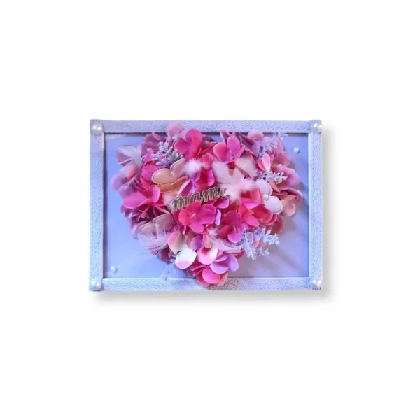 Διακοσμητική Κορνίζα με Λουλούδια & Πλέξιγκλας Μήνυμα "Η Καρδιά της Μαμάς"