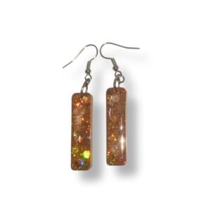 Κρεμαστά σκουλαρίκια από υγρό γυαλί με πορτοκαλί ολογραφικό γκλίτερ