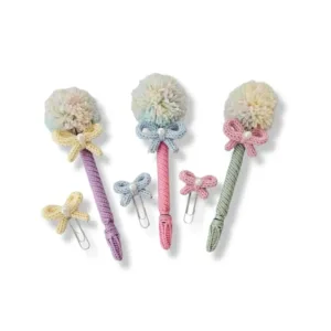 Σετ Στυλό & Συνδετήρας από πλεκτό κορδόνι, Πολύχρωμο πομπομ