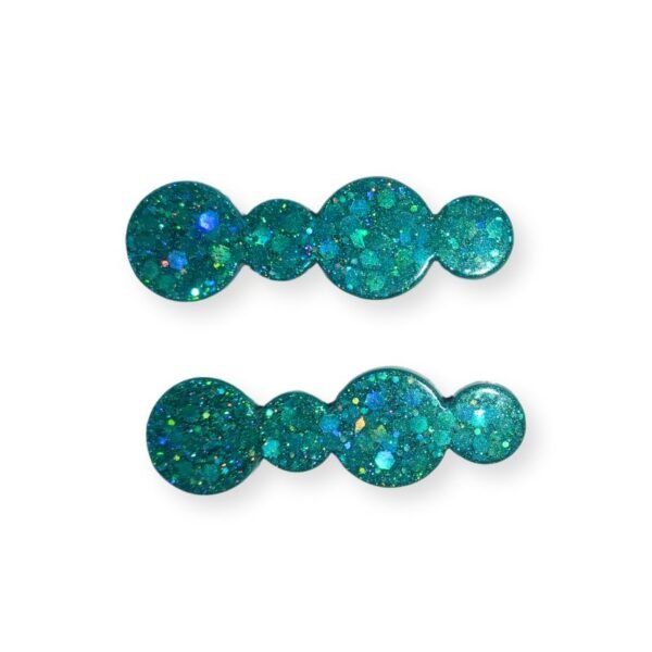 Σετ τσιμπιδάκια από υγρό γυαλί Kύκλοι, Πετρόλ με ολογραφικό γκλίτερ