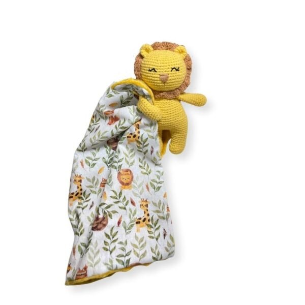 Πλεκτό Κουκλάκι Λιονταράκι με πανάκι παρηγοριάς