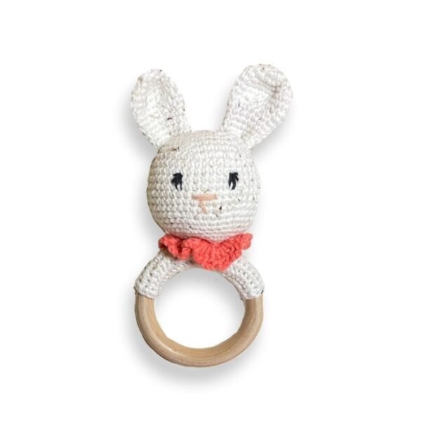 Μασητικός Κρίκος/ Κουδουνίστρα Πλεκτό Λαγουδάκι πιτσιλιές