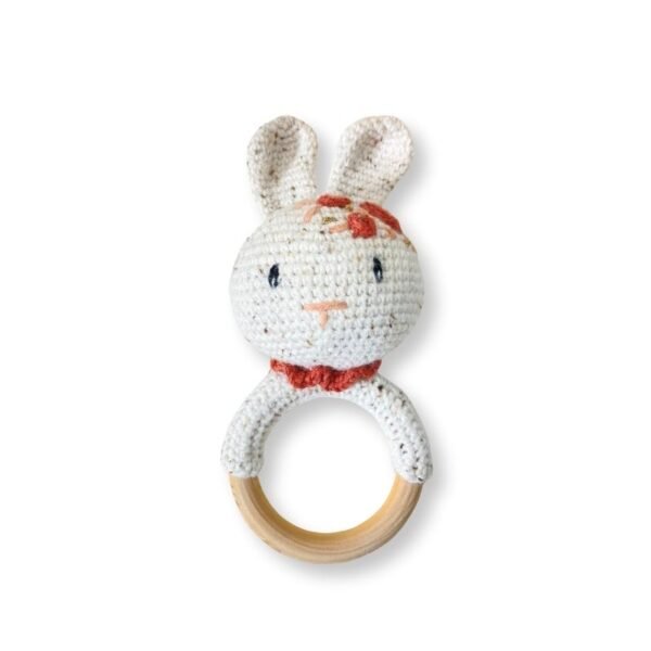 Μασητικός Κρίκος/ Κουδουνίστρα Λαγουδάκι πιτσιλιές με κεντητά λουλούδια