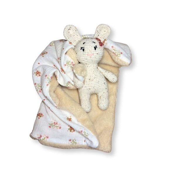Πλεκτό Κουκλάκι με πανάκι παρηγοριάς Λαγουδάκι πιτσιλιές με κεντητά λουλούδια