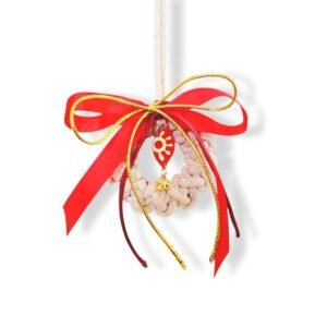 Χειροποίητο γούρι 2026 μακραμέ Στεφάνακι με κόκκινο plexiglass ματάκι