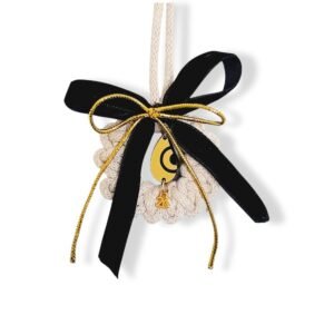 Μακραμέ γούρι 2026 Στεφάνακι με plexiglass μαύρο ματάκι