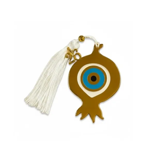 Μεταλλικό γούρι ρόδι με λευκή φούντα