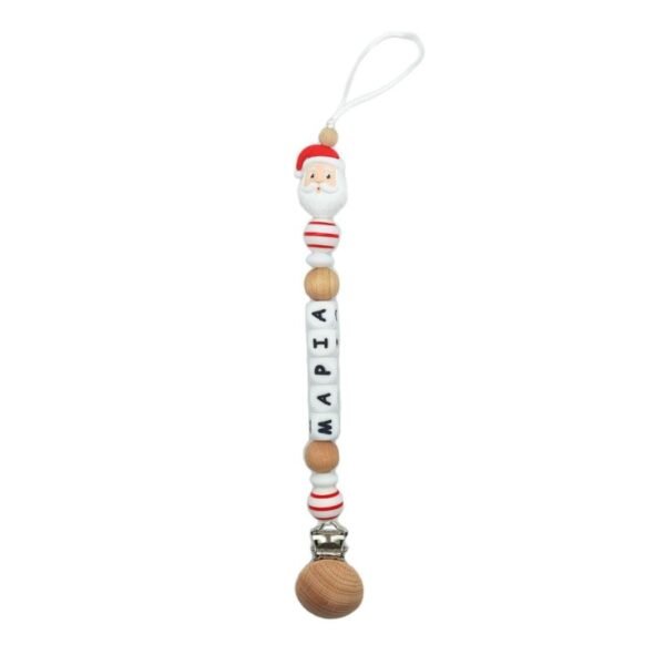 Χριστουγεννιάτικο κλιπ πιπίλας με χάντρες σιλικόνης- Άγιος Βασίλης