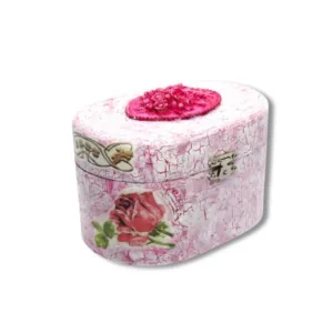 Ξύλινο κουτί μπιζουτιέρα κρακελέ με λουλούδια