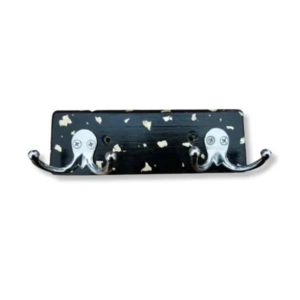 Κρεμάστρα ξύλινη διπλή μαύρη με φύλλα χρυσού