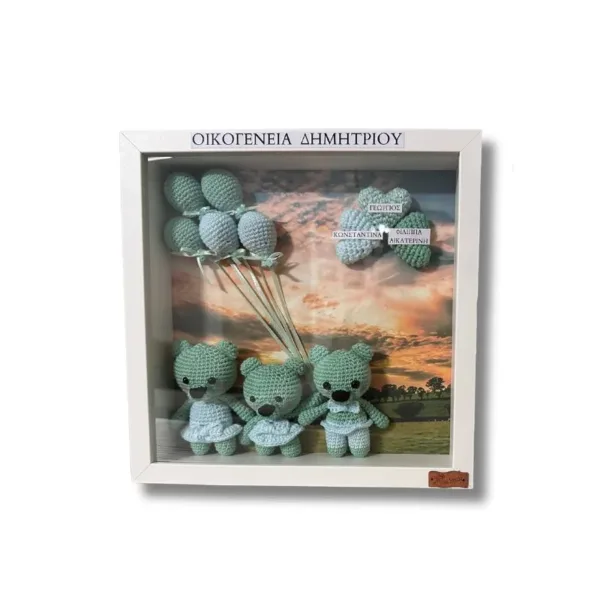 Κάδρο οικογένειας προσωποποιημένο με αρκουδάκια