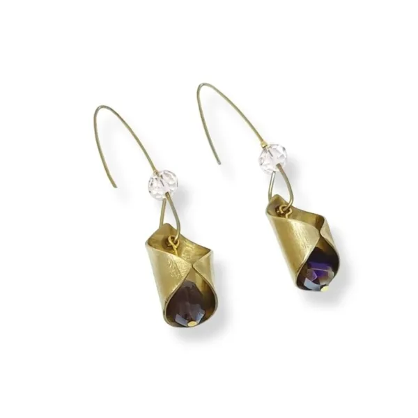 Σκουλαρίκια από μπρούντζο και κρυστάλλινες χάντρες - "Ixora"