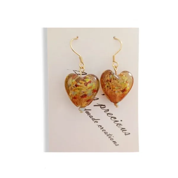 Σκουλαρίκια με γυάλινες καρδιές και ατσάλι