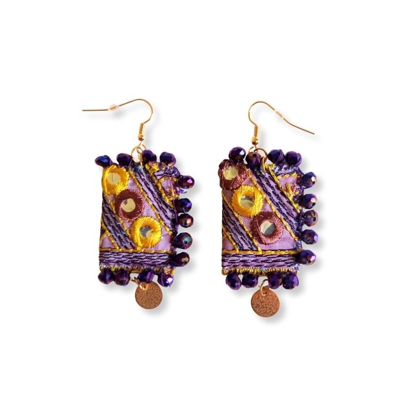 skoylarikia-boho-mov-lena’sdreamart Χειροποίητα κρεμαστά σκουλαρίκια με κρύσταλλα