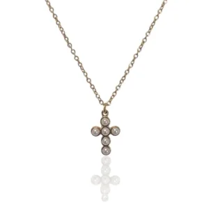 Ατσάλινος επιχρυσωμένος σταυρός με πέρλες, 50εκ