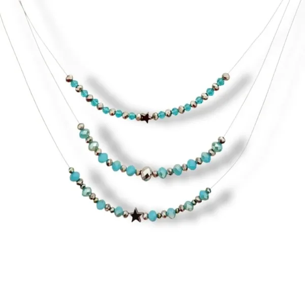 Κολιέ 3 επίπεδα με κρύσταλλα και αιματίτη