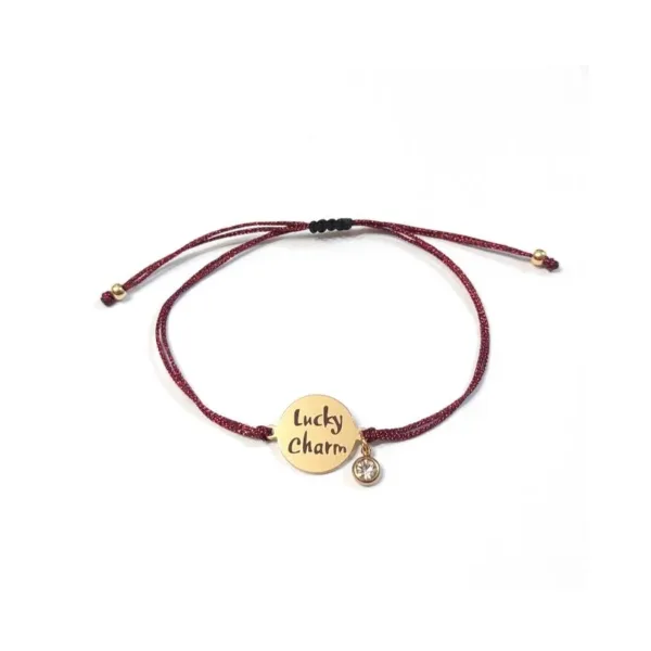 Βραχιόλι lucky charm με κόκκινο μεταλλιζέ κορδόνι