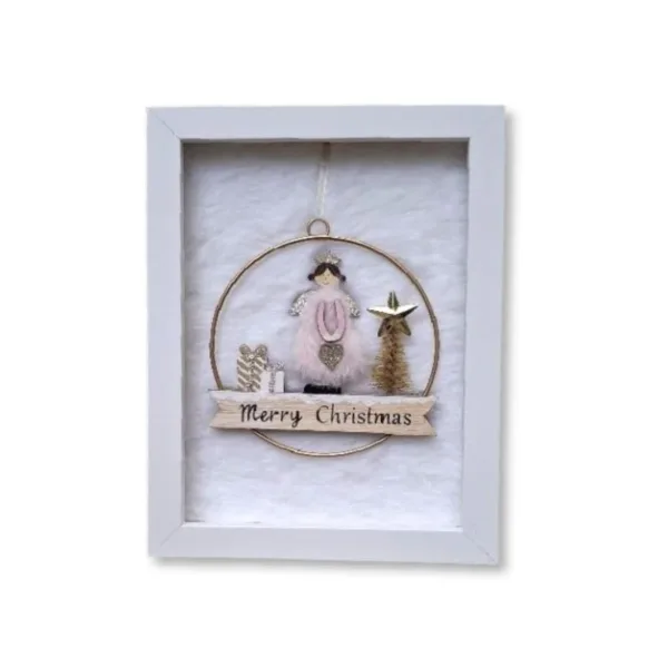 Ξύλινο λευκό καδράκι με Χριστουγεννιάτικα σχέδια