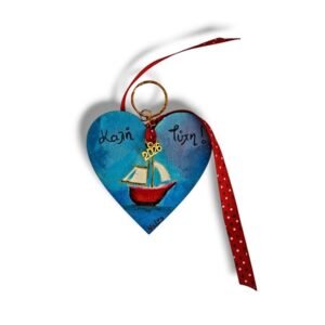 Γούρι ξύλινο μπρελόκ καρδιά ζωγραφισμένο, Καράβι