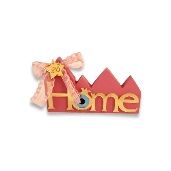 Ξύλινο Επιτραπέζιο Γούρι “Home” σε Σάπιο Μήλο με Πλέξιγκλας & Μπλε Μάτι