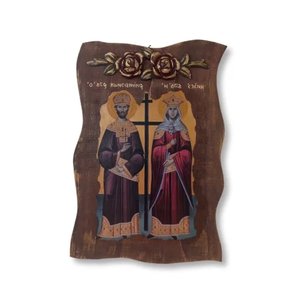 Εικόνα Αγίου Κωνσταντίνου και Αγίας Ελένης σε φυσικό ξύλο