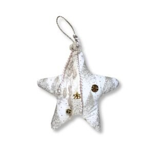 Υφασμάτινο Χριστουγεννιάτικο Γούρι / Στολίδι Αστέρι Λευκό Glitter (21.5 εκ.)