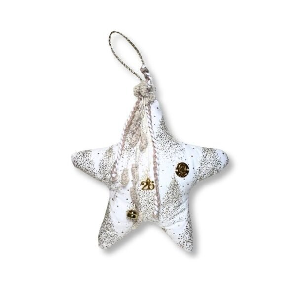 Υφασμάτινο Χριστουγεννιάτικο Γούρι / Στολίδι Αστέρι Λευκό Glitter (21.5 εκ.)