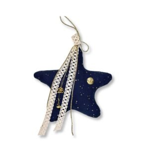 Υφασμάτινο Χριστουγεννιάτικο Γούρι / Στολίδι Αστέρι Μπλε Glitter (21.5 εκ.)
