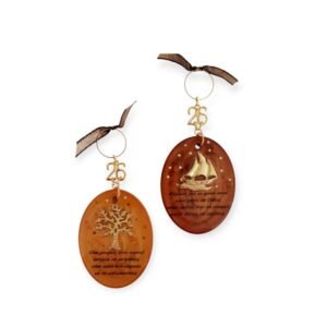 Γούρι οβάλ από υγρό γυαλί με μεταλλικό στοιχείο και ευχές