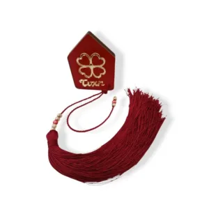 Γούρι επιτραπέζιο σπίτι plexiglass με ευχή και μακριά φούντα