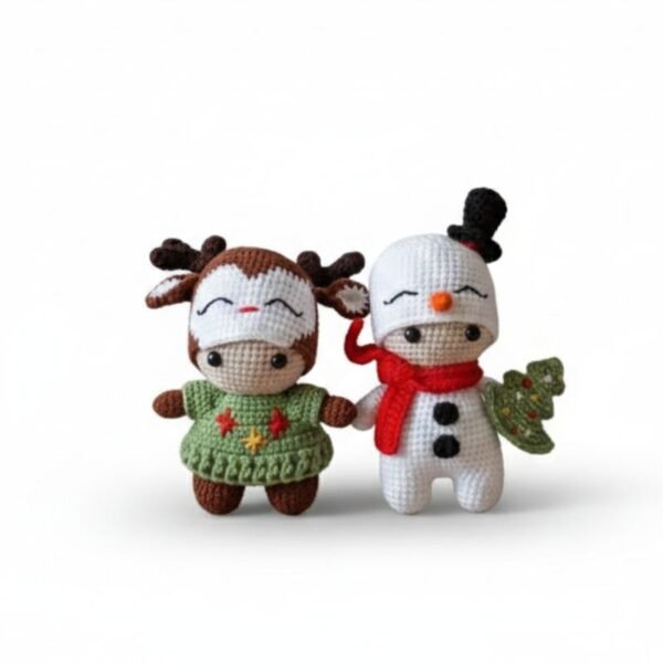 Amigurumi Πλεκτά χριστουγεννιάτικα κουκλάκια Τάρανδος & Χιονάνθρωπος