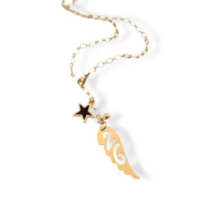 Κολιέ γούρι 2026 ατσάλινο φτερό με αστέρι από σμάλτο σε ατσάλινη αλυσίδα