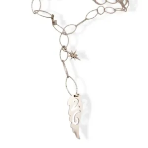 Κολιέ γούρι 2026 ατσάλινο φτερό με αστέρι από ζιργκόν σε ατσάλινη αλυσίδα