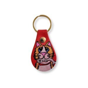 Μπρελόκ δερματίνη με γατούλα και ψαράκι