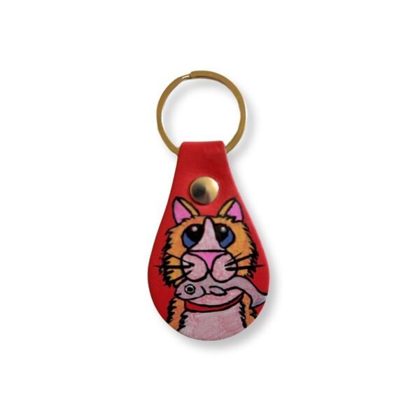 Μπρελόκ δερματίνη με γατούλα και ψαράκι