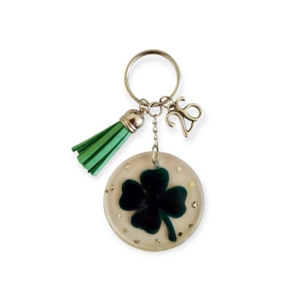 Μπρελόκ γούρι, τετράφυλλο τριφύλλι από υγρό γυαλί