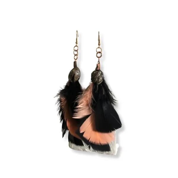 Boho Σκουλαρίκια με Φτερά, Φυσικό Καρπό & Υποαλλεργικό Άγγιστρο