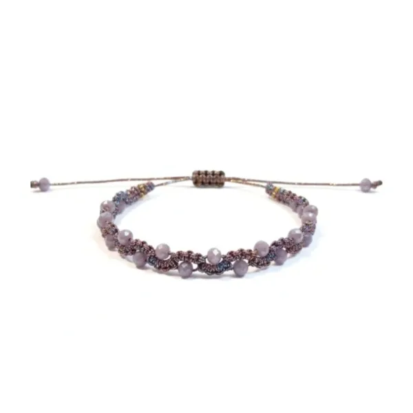 Βραχιόλι Makrame Διπλής Σειράς με Λιλά Κρύσταλλα