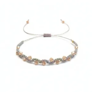 Βραχιόλι Makrame Διπλής Σειράς με Παστέλ Κρύσταλλα