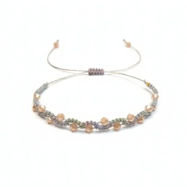 Βραχιόλι Makrame Διπλής Σειράς με Παστέλ Κρύσταλλα